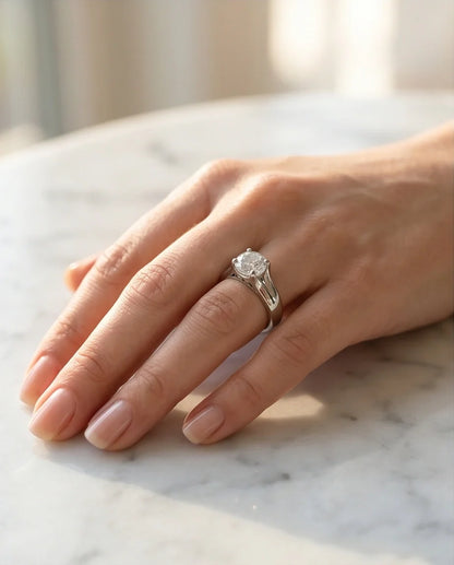 Sterling Silver Integrated Cathedral Round-Cut Moissanite Ring