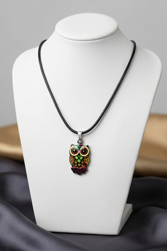 Neon Cyberpunk Owl Totem Pendant Necklace