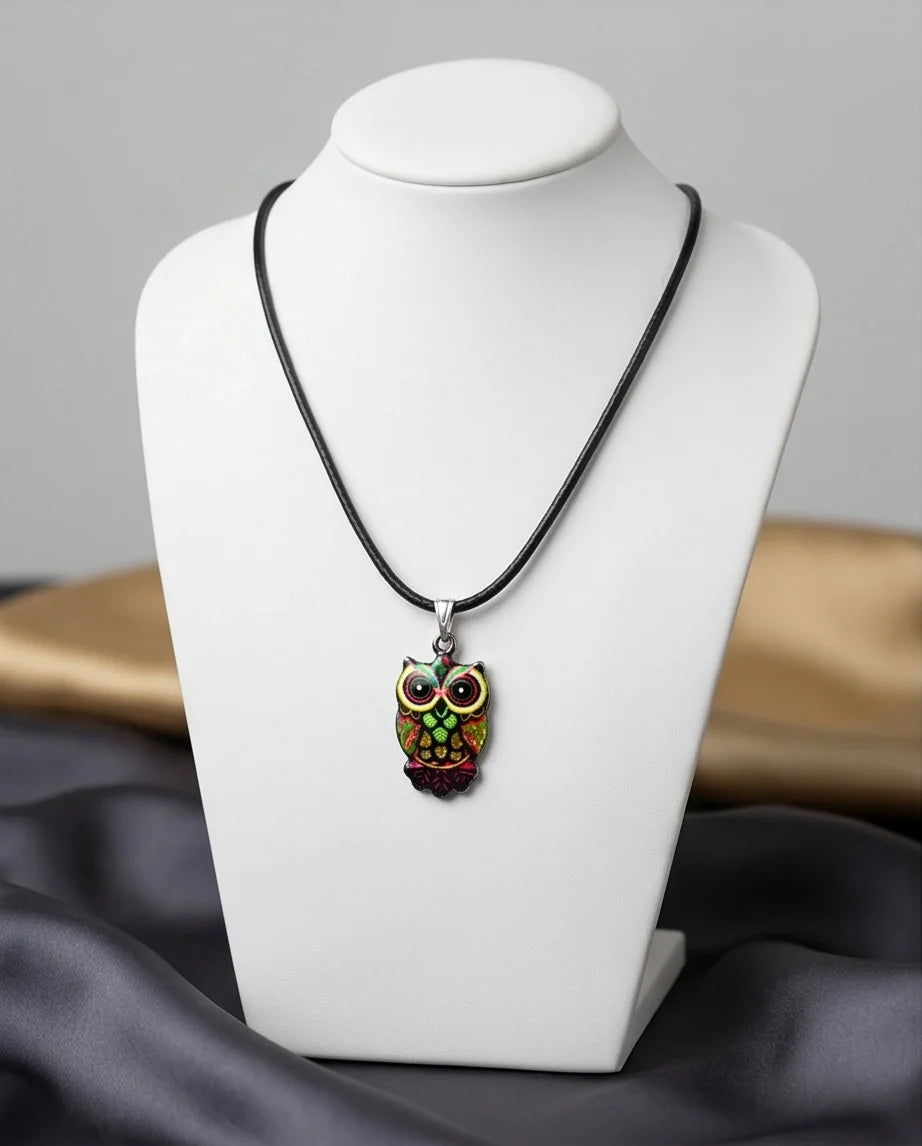 Neon Cyberpunk Owl Totem Pendant Necklace