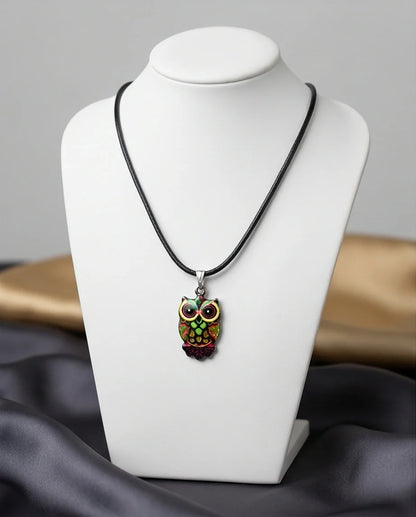Neon Cyberpunk Owl Totem Pendant Necklace