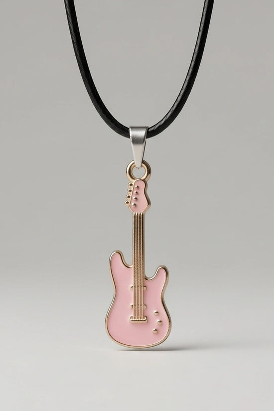 Gold and Pink Electric Guitar Necklace