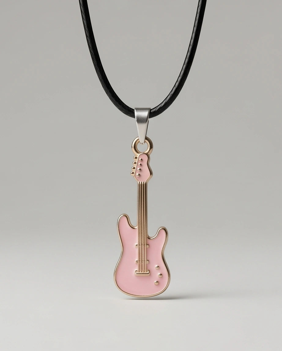 Gold and Pink Electric Guitar Necklace