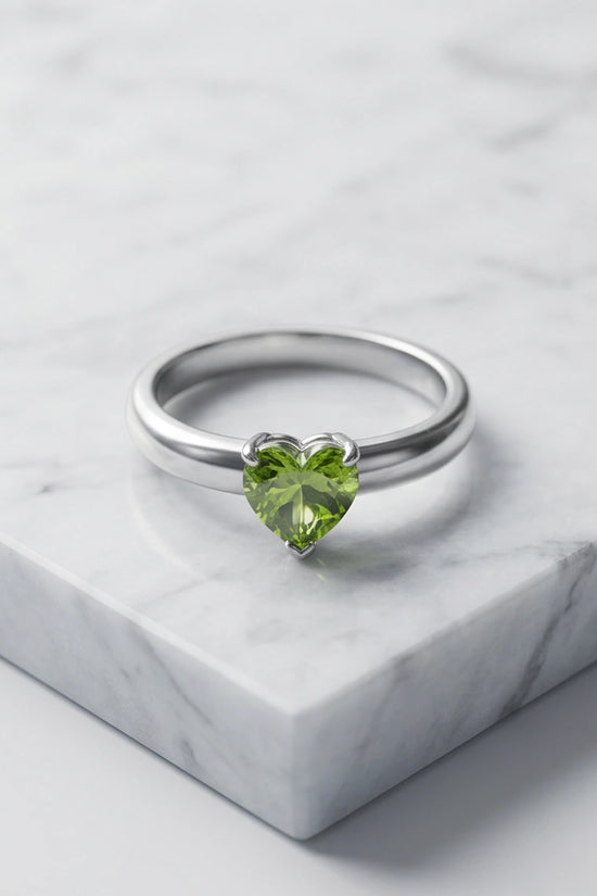 Sterling Silver Heart-Cut Peridot Green Solitaire Ring