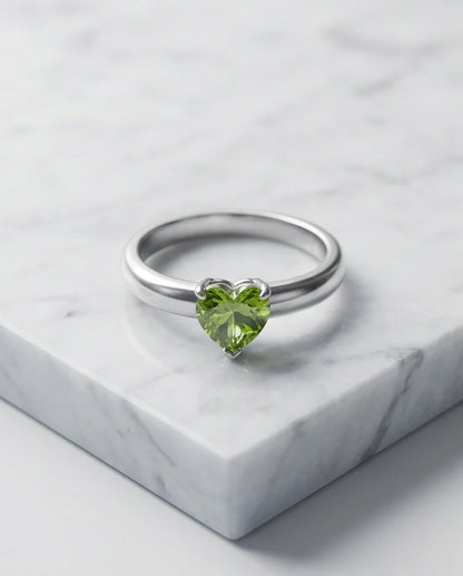 Sterling Silver Heart-Cut Peridot Green Solitaire Ring
