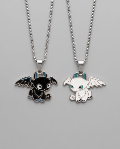 Gold Dragon Couple Enamel Pendant Necklace Set