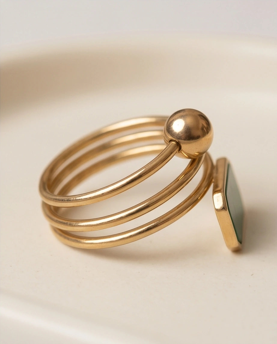 Golden Malachite Orbital Statement Ring