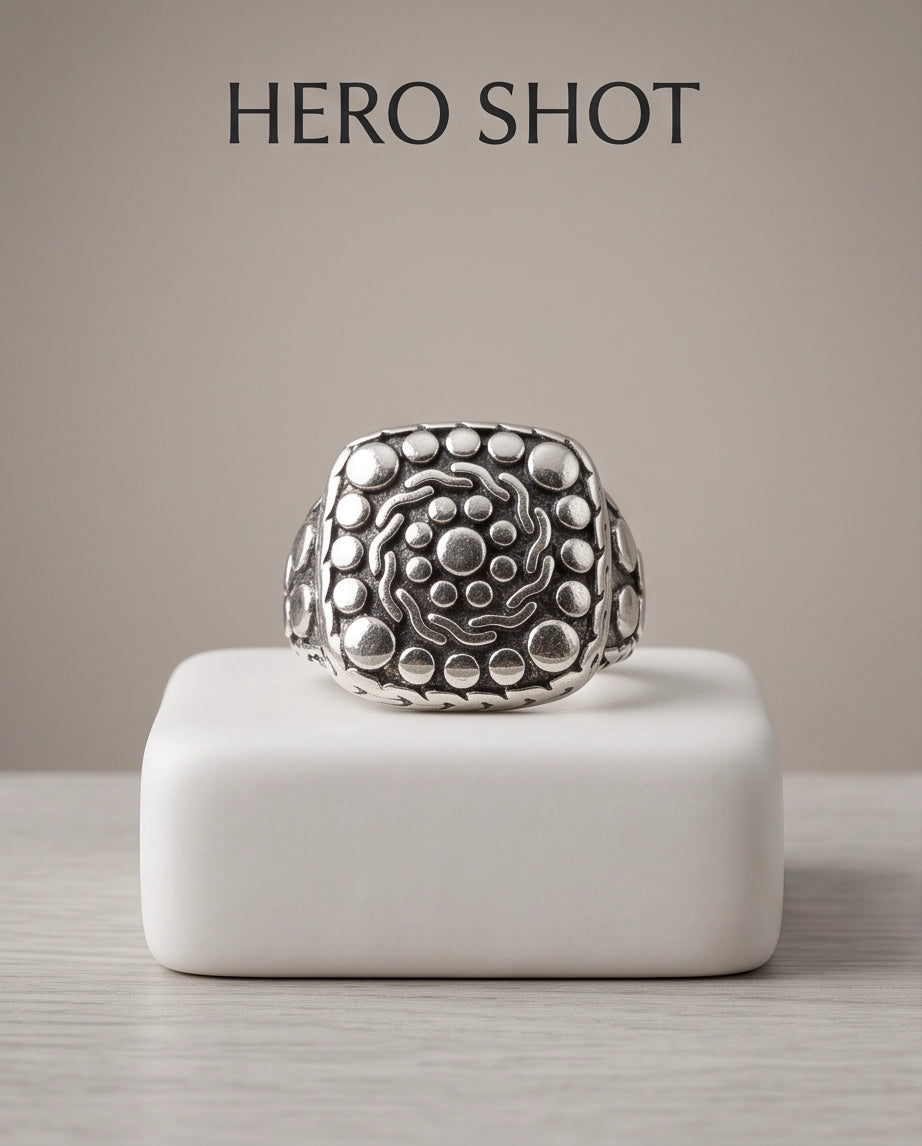 Constellation Studded Cushion Signet Ring