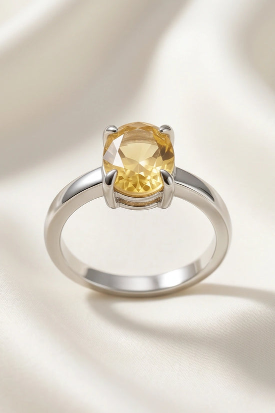 Sterling Silver Oval Yellow Citrine Solitaire Ring