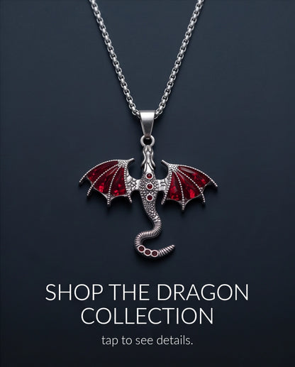 Silver Red Enamel Dragon Wyvern Pendant Necklace