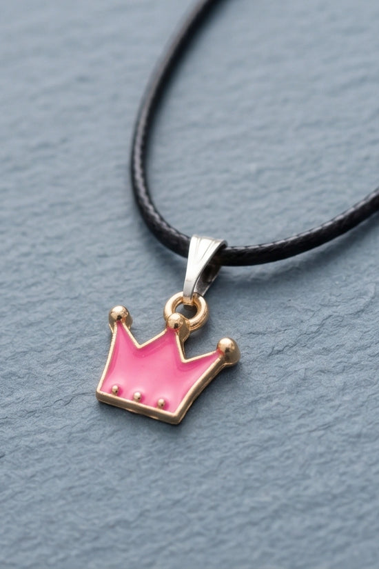 Gold and Pink Crown Pendant Necklace