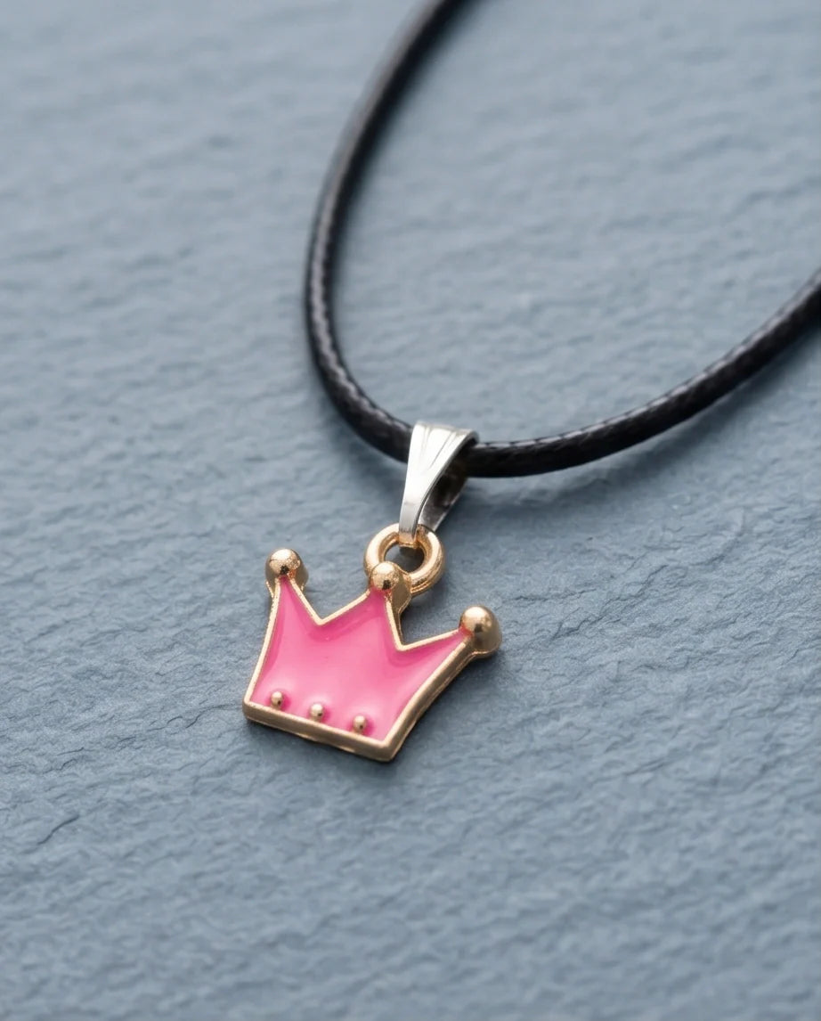 Gold and Pink Crown Pendant Necklace