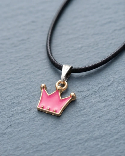 Gold and Pink Crown Pendant Necklace