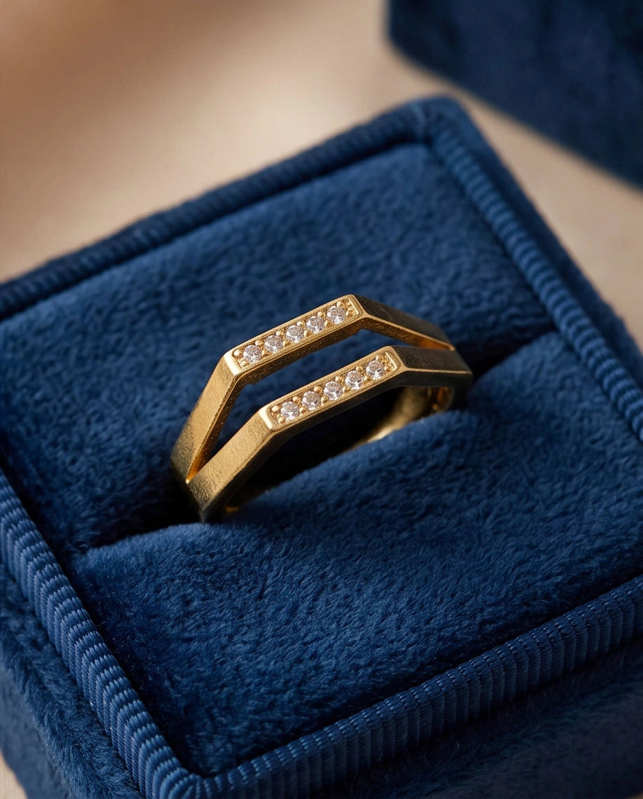 Gold Dual Geometric Bar Micro-Pavé Ring