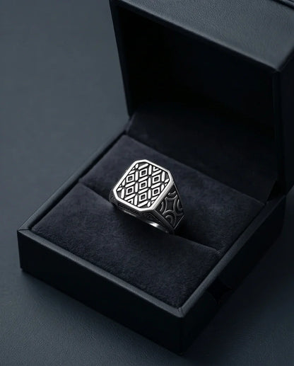 Vintage Sterling Silver Geometric Diamond Lattice Signet Ring