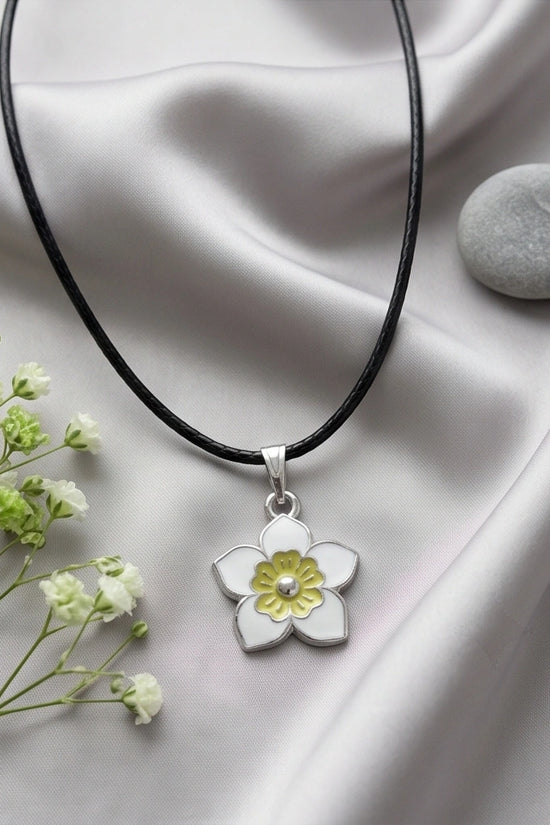 Charming White and Yellow Floral Enamel Pendant Necklace
