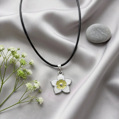 Charming White and Yellow Floral Enamel Pendant Necklace