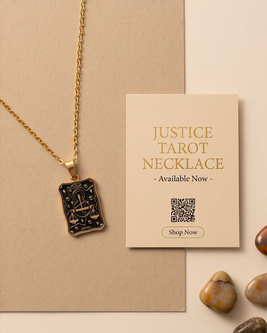 Gold "Justice" Tarot Card Pendant Necklace