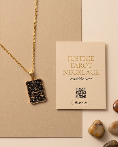 Gold "Justice" Tarot Card Pendant Necklace