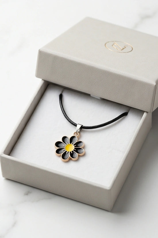 Gold and Black Daisy Pendant Necklace
