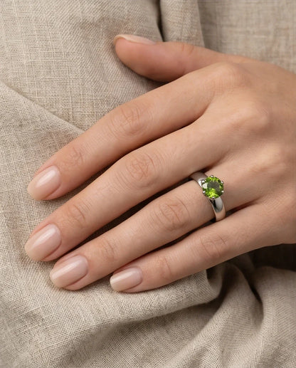Sterling Silver Round-Cut Olive Green Solitaire Ring