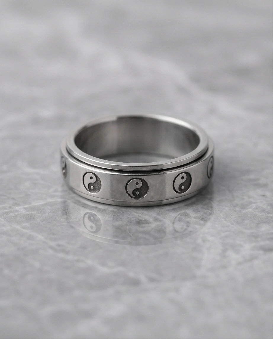 Silver Yin Yang Balance Spinner Ring