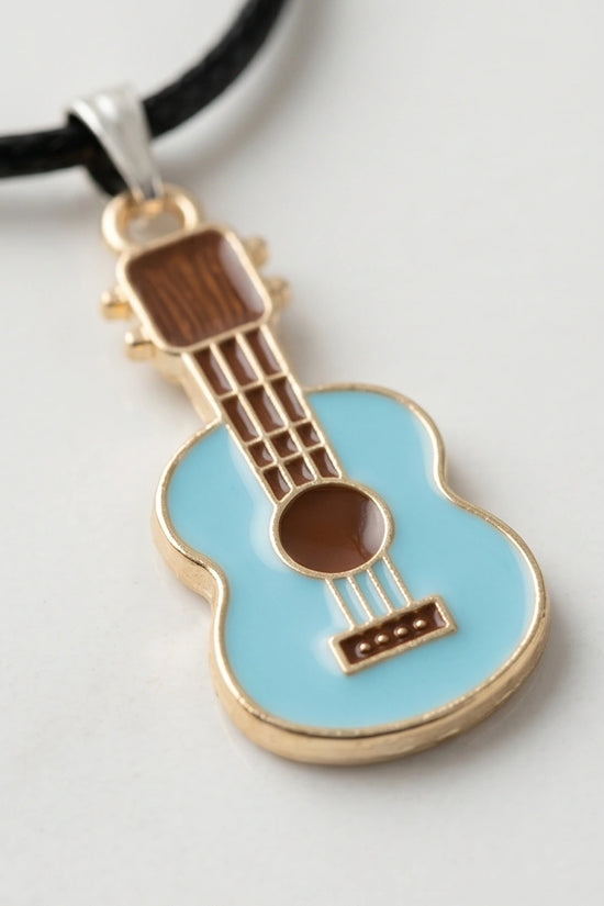 Gold and Light Blue Acoustic Guitar Necklace