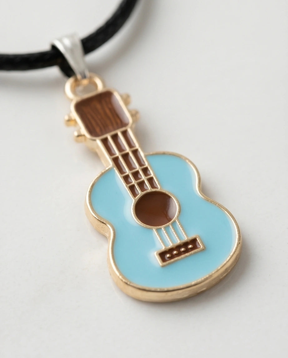 Gold and Light Blue Acoustic Guitar Necklace
