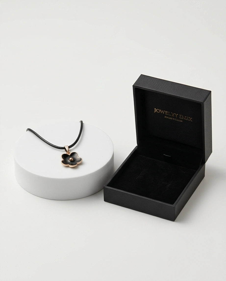 Gold and Black Minimalist Flower Necklace