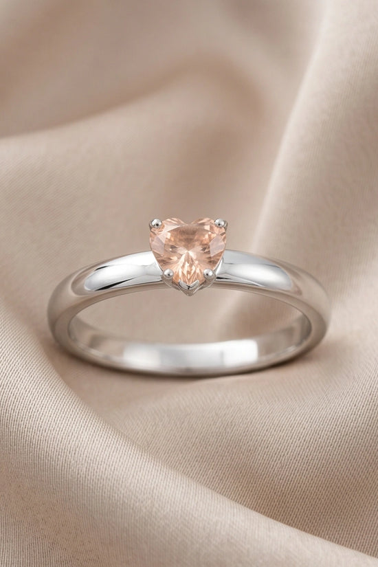 Sterling Silver Heart-Cut Peach Morganite Solitaire Ring