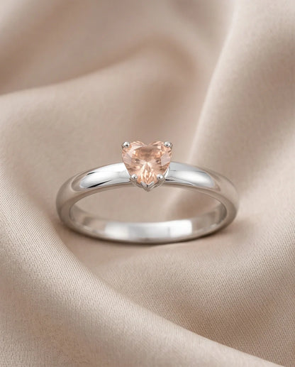Sterling Silver Heart-Cut Peach Morganite Solitaire Ring