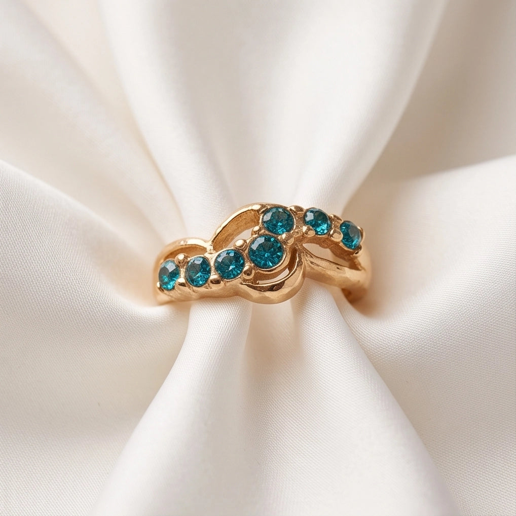 Aquamarine Crystal Swirl Bypass Ring