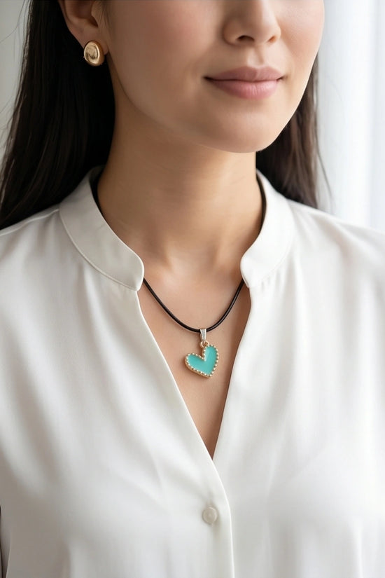 Gold and Turquoise Beaded Heart Necklace
