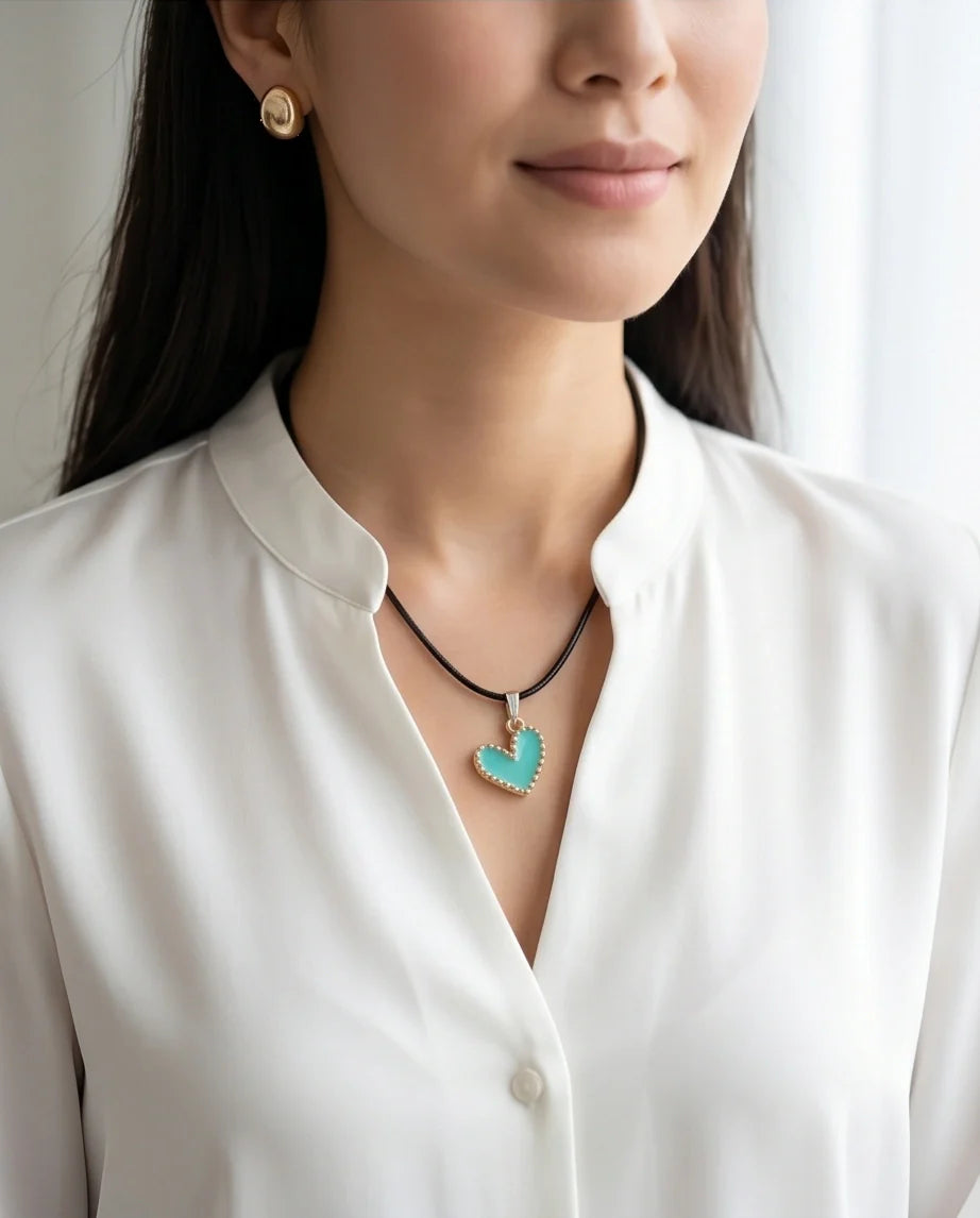 Gold and Turquoise Beaded Heart Necklace