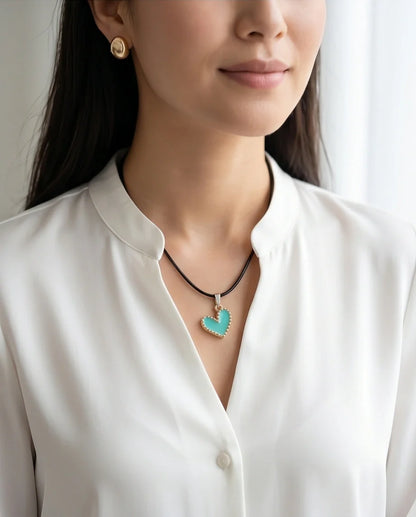 Gold and Turquoise Beaded Heart Necklace