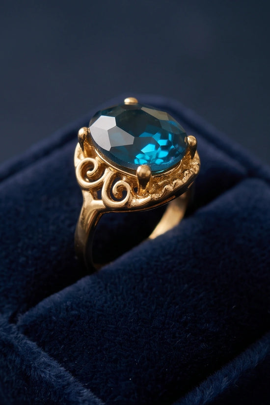Gold Plated London Blue Oval Baroque Ring