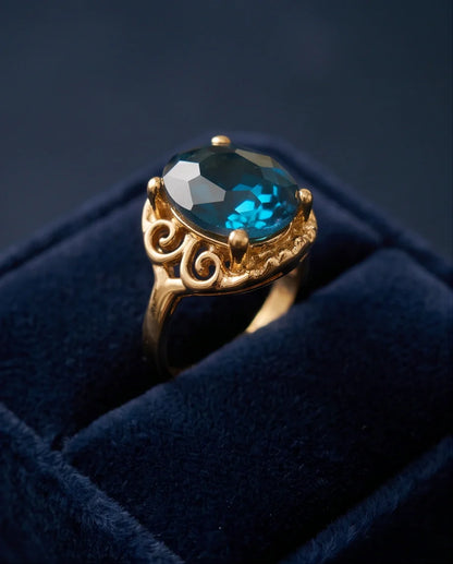 Gold Plated London Blue Oval Baroque Ring