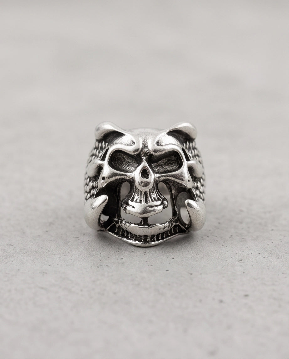 Openwork Cloned Jaw Anatomical Skull Silver Ring