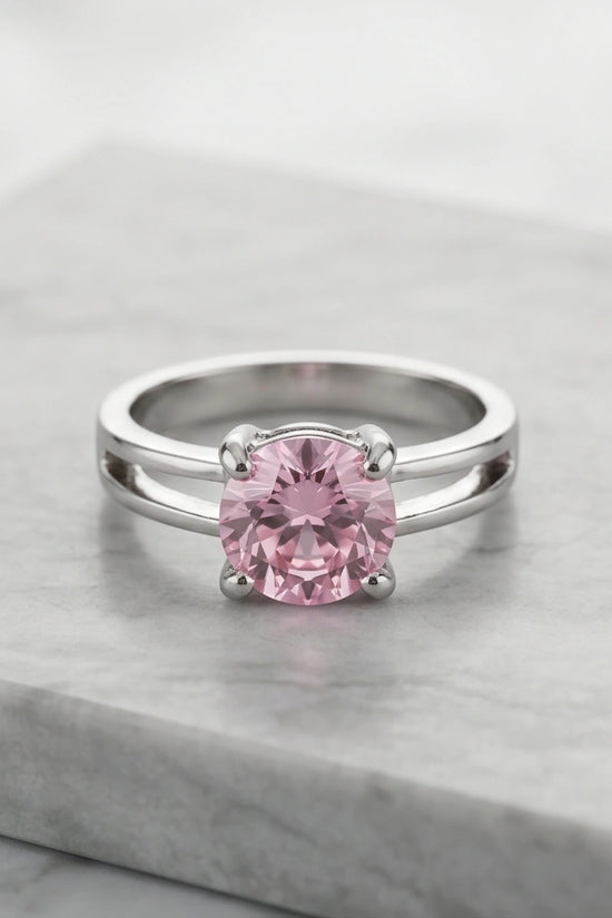 Sterling Silver Round-Cut Split Shank Pink Topaz Ring