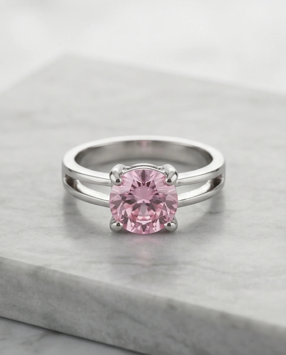 Sterling Silver Round-Cut Split Shank Pink Topaz Ring