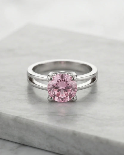 Sterling Silver Round-Cut Split Shank Pink Topaz Ring