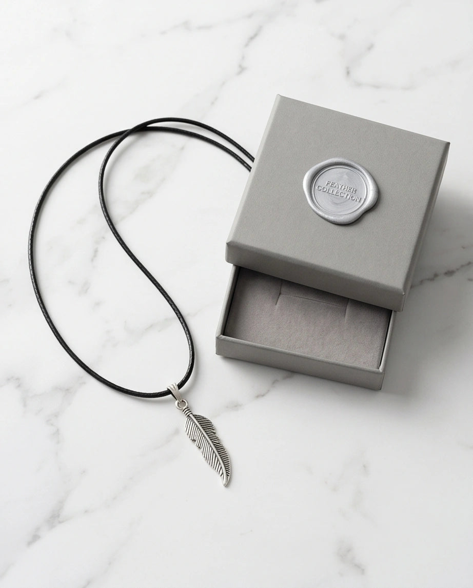 Silver Curved Retro Feather Necklace