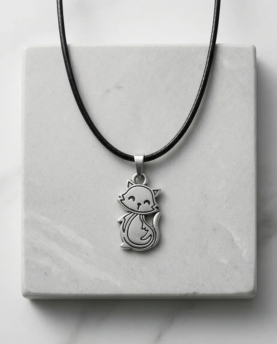 Silver Cute Cat Pendant Necklace
