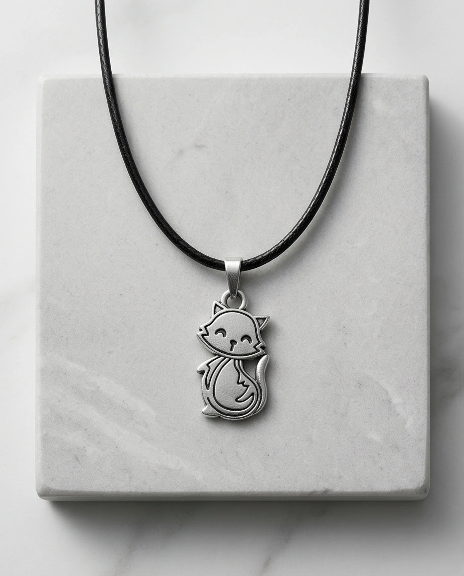 Silver Cute Cat Pendant Necklace