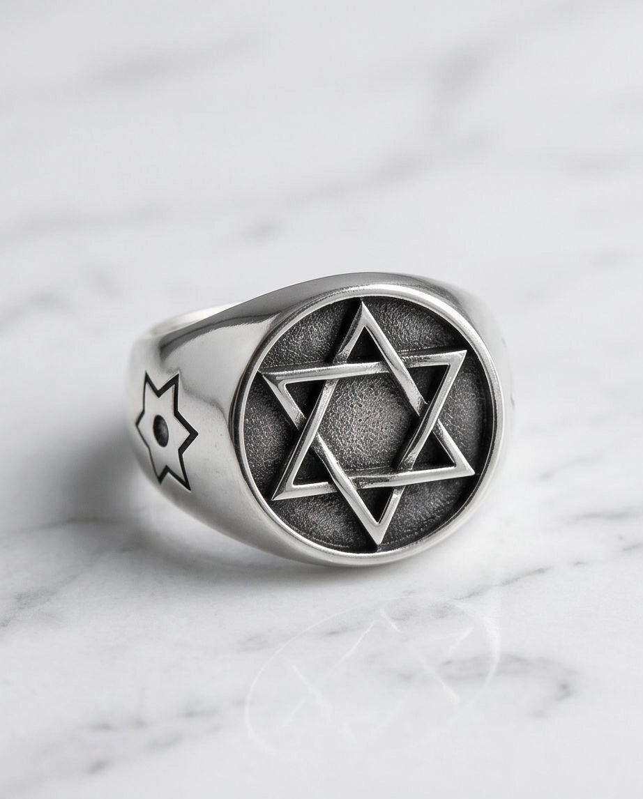 Silver Hexagram Celestial Signet Ring