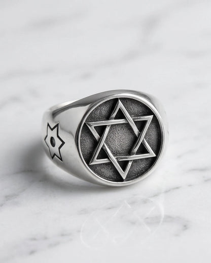 Silver Hexagram Celestial Signet Ring