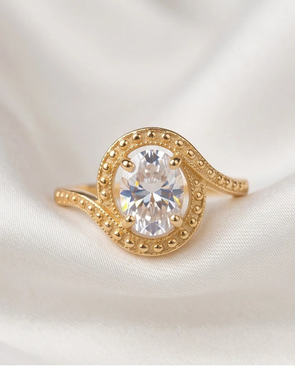 Luxury Gold Oval Moissanite Swirl Beaded Ring