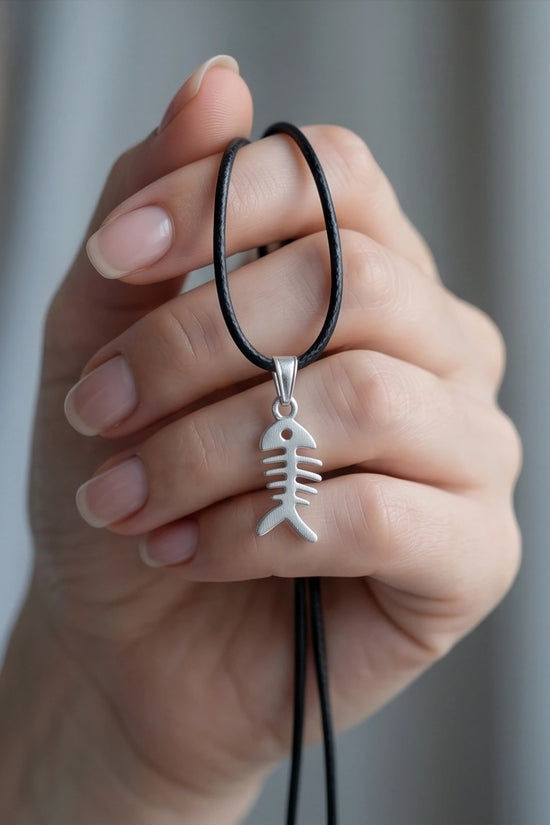 Silver Quirky Fishbone Pendant Necklace