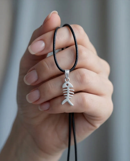 Silver Quirky Fishbone Pendant Necklace