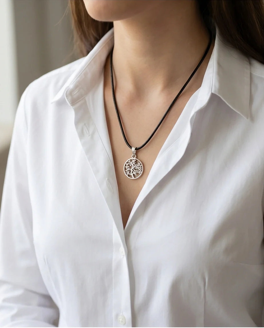 The Eternal Roots: Matte Silver Tree of Life Medallion Necklace