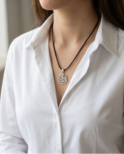 The Eternal Roots: Matte Silver Tree of Life Medallion Necklace